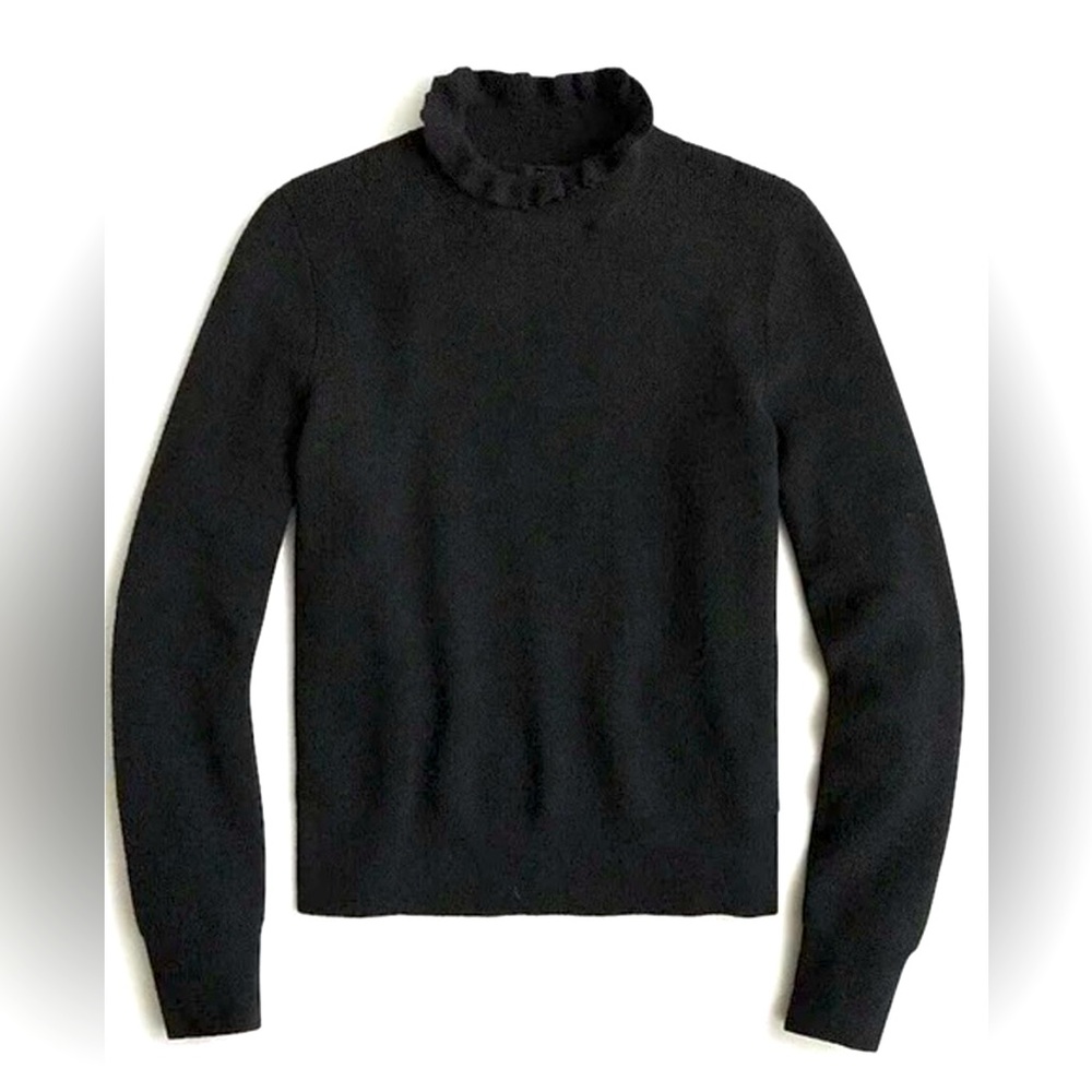 J. Crew ruffle neck merino wool blend sweater black -  - AQUARIUS SEASON SALE